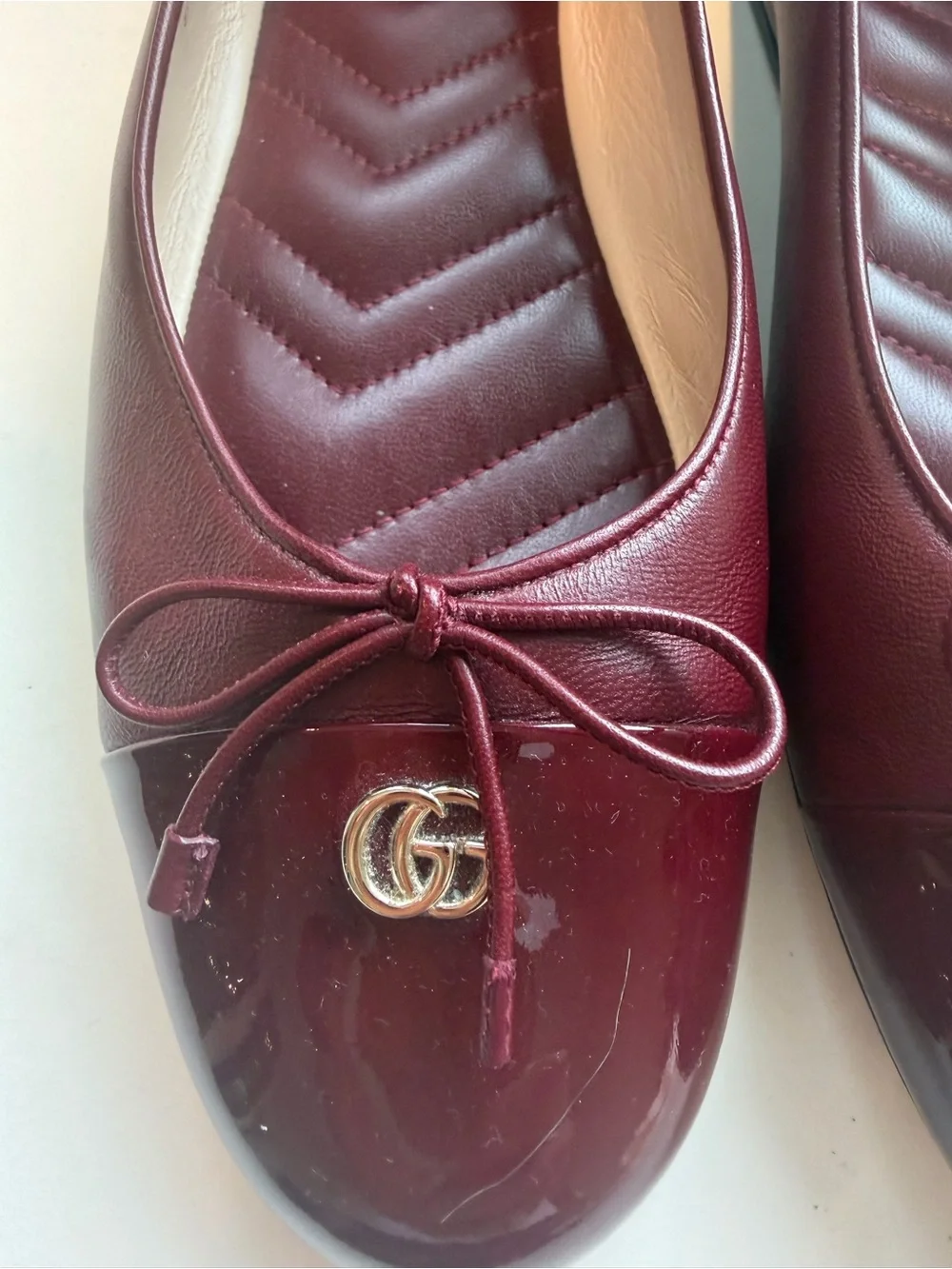 Gucci Women's Burgundy Patent-Toe Ballet Flats with GG Charm
